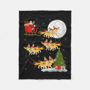 Fennec Fox Santa Sleigh Flying Funny Magical Chris Fleece Blanket
