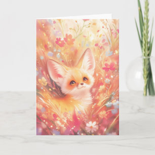 Fennec Fox Surrounded by Sunset Blossoms Card