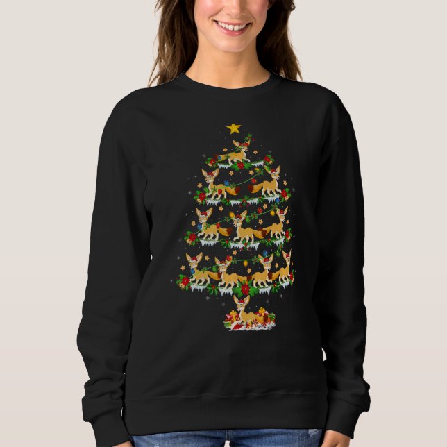 Fennec Fox  Xmas Lights Fennec Fox Christmas Tree Sweatshirt (Front)