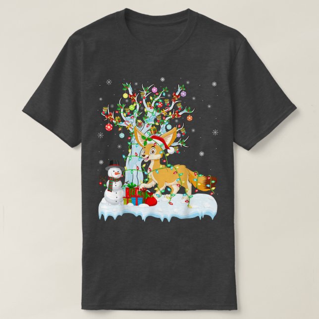 Fennec Fox Xmas Tree Lighting Santa Hat Fennec Fox T-Shirt (Design Front)