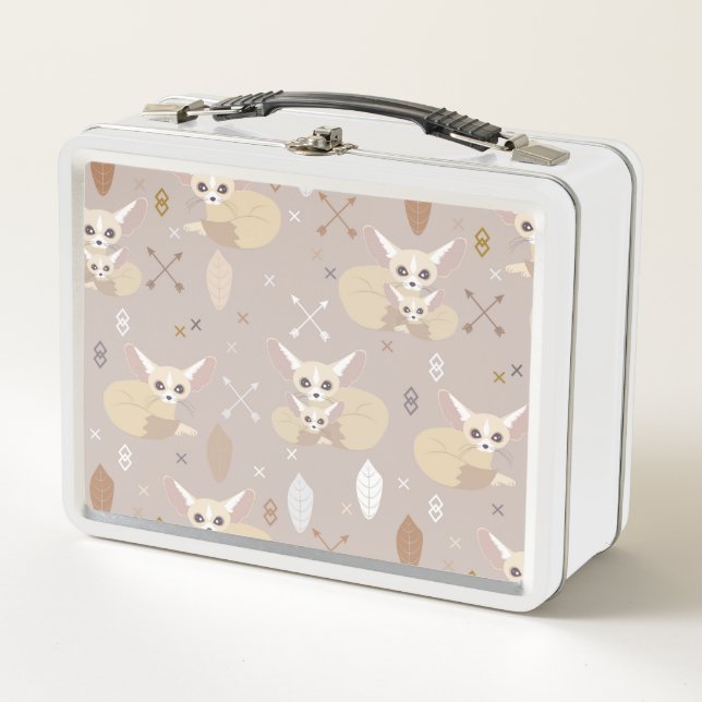 Fennec Foxes Arrows and Feathers Metal Lunch Box (Front)