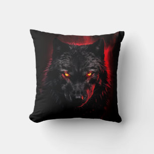 Fenrir - Black Wolf with Red Eyes Cushion