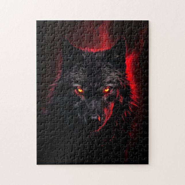 Fenrir - Black Wolf with Red Eyes Jigsaw Puzzle (Vertical)