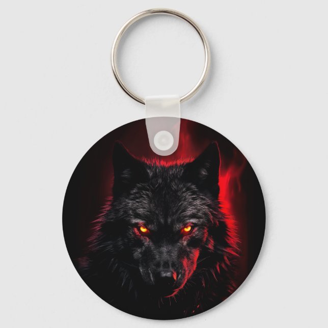 Fenrir - Black Wolf with Red Eyes Key Ring (Front)