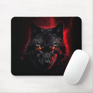 Fenrir - Black Wolf with Red Eyes Mouse Pad