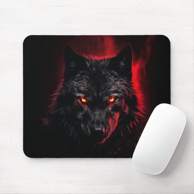 Fenrir - Black Wolf with Red Eyes Mouse Pad (With Mouse)