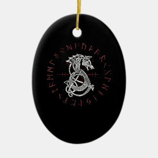 Fenrir Wolf Of Odin Celtic Norse Runes Distressed Ceramic Ornament