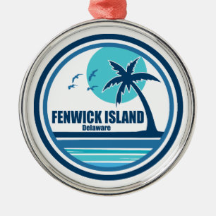 Fenwick Island Delaware Palm Tree Birds Metal Ornament