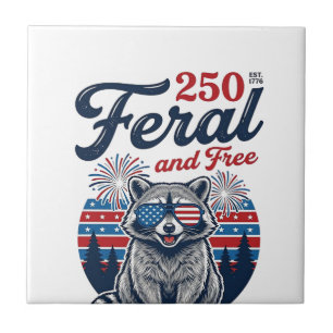 Feral 250 and Free Racoon Patriotic Vector Design Ceramic Tile