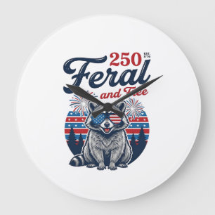 Feral 250 and Free Racoon Patriotic Vector Design Large Clock