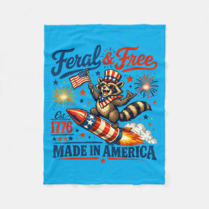 Feral 4th Of July Aamerica Flag Patriotic Racoon Fleece Blanket