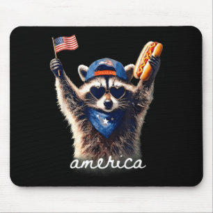 Feral Aamerican Racoon Funny 4th Of July Graphic Mouse Pad