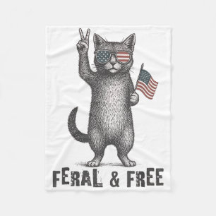 Feral & Free Cat Funny 4th Of July Fleece Blanket