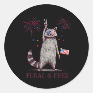 Feral & Free Funny Patriotic Racoon Feral And Classic Round Sticker