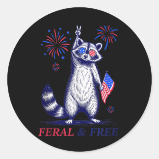 Feral &amp; Free Funny Patriotic Racoon Feral And  Classic Round Sticker