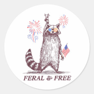 Feral & Free Funny Patriotic Racoon Feral And Classic Round Sticker