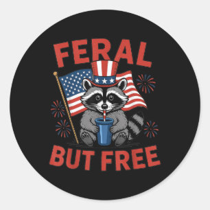 Feral & Free Funny Patriotic Racoon Feral And Classic Round Sticker