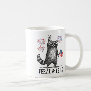 Feral & Free Funny Patriotic Racoon Feral And Coffee Mug