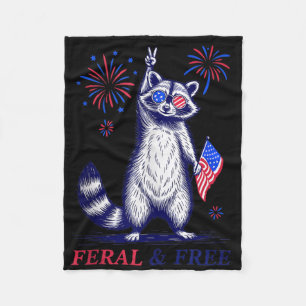 Feral &amp; Free Funny Patriotic Racoon Feral And  Fleece Blanket