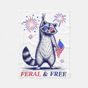 Feral & Free Funny Patriotic Racoon Feral And Fleece Blanket