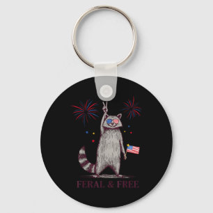 Feral & Free Funny Patriotic Racoon Feral And Key Ring