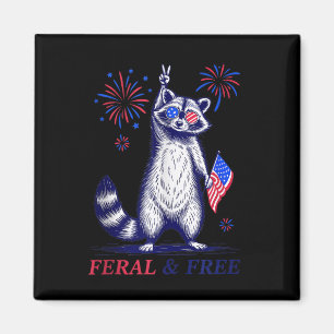 Feral & Free Funny Patriotic Racoon Feral And Magnet