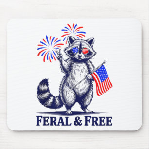 Feral & Free Funny Patriotic Racoon Feral And Mouse Pad