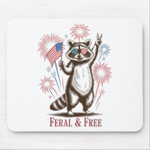 Feral & Free Funny Patriotic Racoon Feral And Mouse Pad