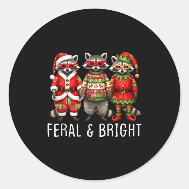 Feral And Bright Raccoon Santa Christmas Holiday T Classic Round Sticker (Front)
