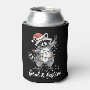 Feral And Festive Christmas Racoon Santa Hat Can Cooler
