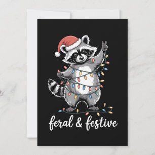 Feral And Festive Christmas Racoon Santa Hat Invitation