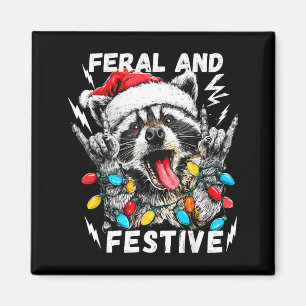 Feral And Festive Funny Christmas Rocker Raccoon S Magnet