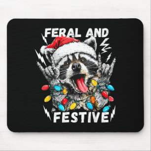 Feral And Festive Funny Christmas Rocker Raccoon S Mouse Pad