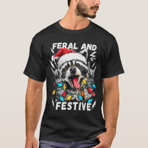 Feral And Festive Funny Christmas Rocker Raccoon S T-Shirt