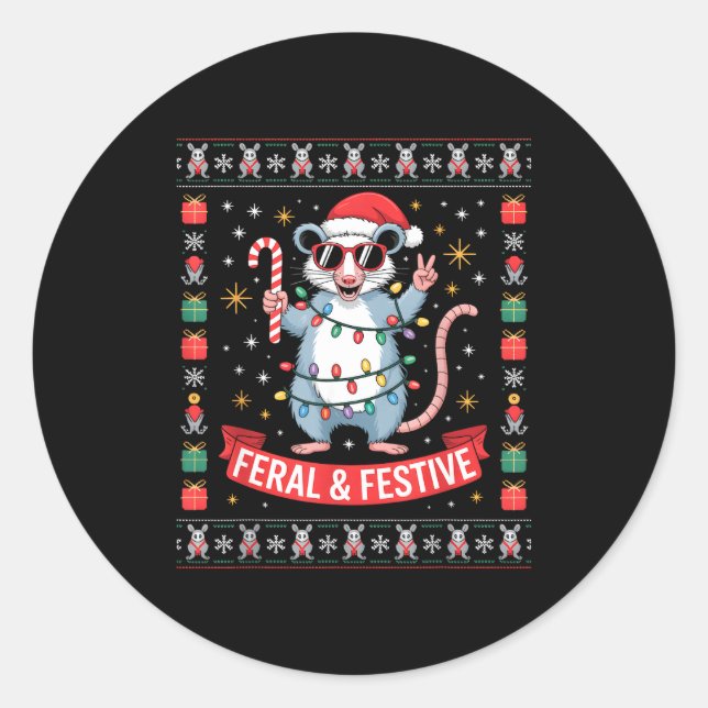 Feral And Festive Ossum Christmas Sweater  Classic Round Sticker (Front)