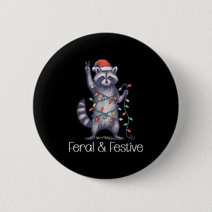 Feral And Festive Raccoon, Funny Christmas 6 Cm Round Badge