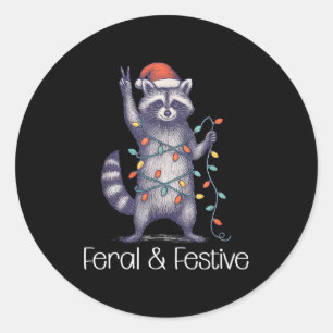 Feral And Festive Raccoon, Funny Christmas  Classic Round Sticker