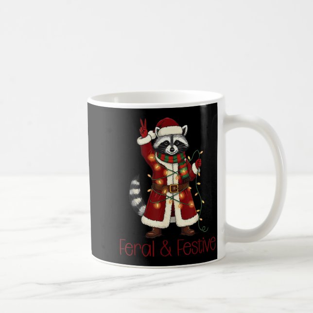 Feral And Festive Raccoon Funny Christmas  Coffee Mug (Right)