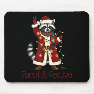 Feral And Festive Raccoon Funny Christmas  Mouse Pad