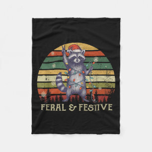Feral And Festive Raccoon Santa Christmas Holiday Fleece Blanket