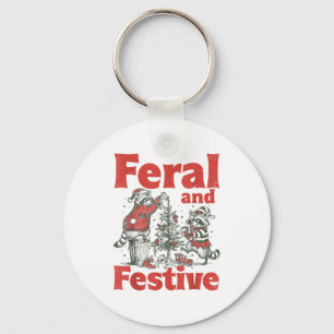 Feral And Festive Raccoon Santa Christmas Holiday  Key Ring