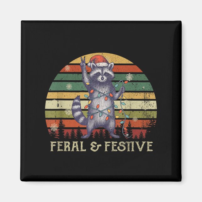Feral And Festive Raccoon Santa Christmas Holiday  Magnet (Front)