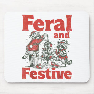 Feral And Festive Raccoon Santa Christmas Holiday  Mouse Pad