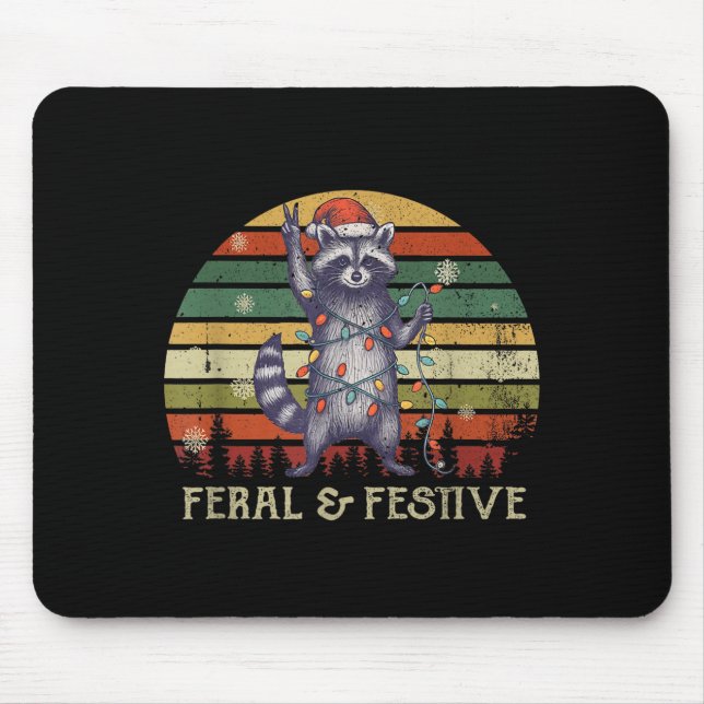 Feral And Festive Raccoon Santa Christmas Holiday  Mouse Pad (Front)