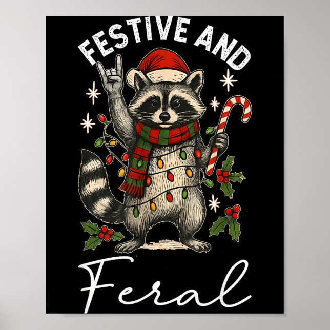 Feral And Festive Raccoon Santa Hat Christmas Ligh Poster (Front)
