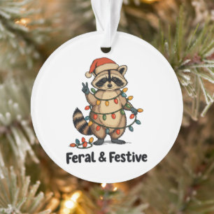 Feral And Festive Racoon Christmas Xmas Lights Ornament