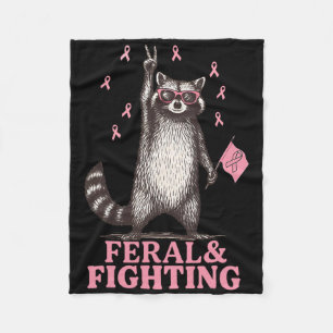 Feral And Fighting Pink Ribbon Racoon Breast Canc Fleece Blanket