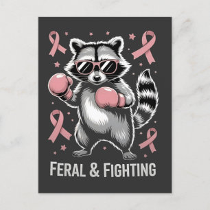 Feral and Fighting Racoon Breast Cancer Awareness Announcement Postcard