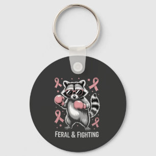 Feral and Fighting Racoon Breast Cancer Awareness Key Ring