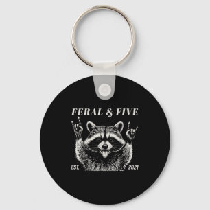 Feral and five racoon funny 5th birthday girls key ring